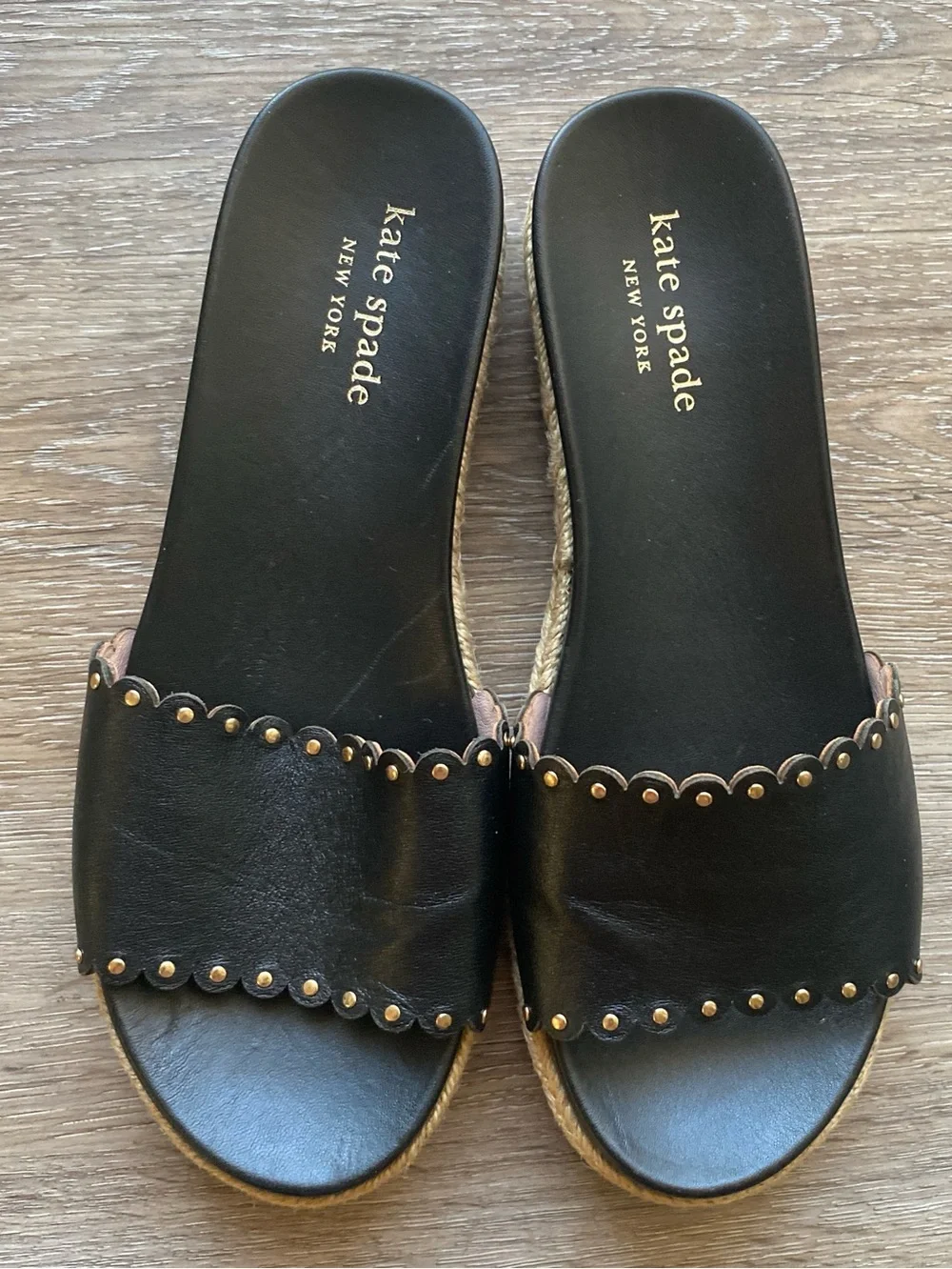 kate spade Zeena Black Scalloped Stud Slide Mules